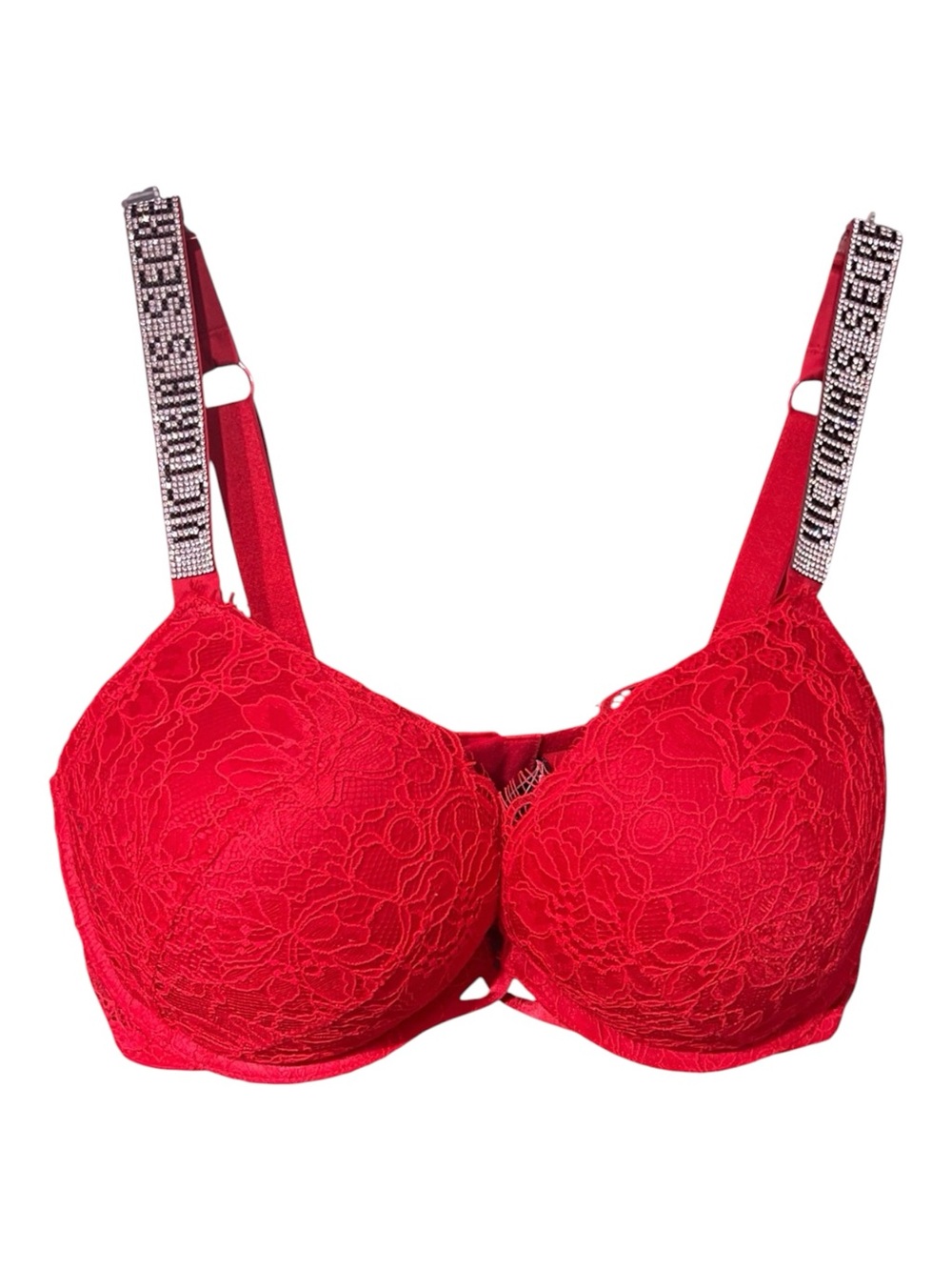 Victoria's Secret Very Sexy Bombshell Add-2-Cups Lace Shine Strap Bra Red 36D